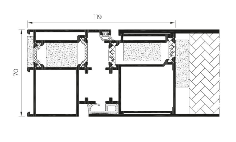 Coupe sur la porte panneautée CORTIZO, plan technique officiel du fabricant