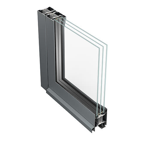 Jansen Janisol 70 – coupe d’angle à 90° du profil de porte pour triple vitrage, rendu officiel