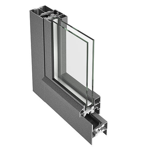 Jansen Janisol – coupe d’angle à 90° du profil de fenêtre en acier, rendu officiel