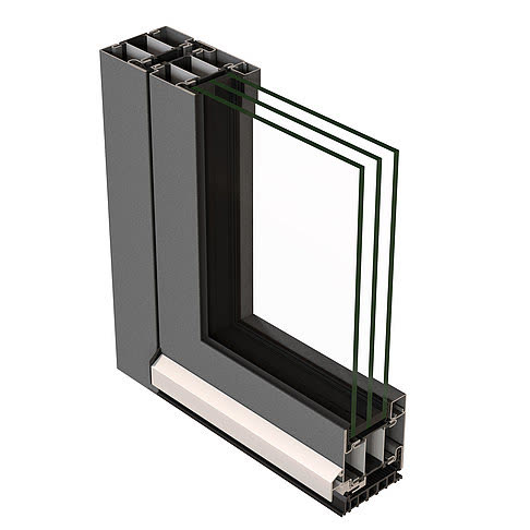 Jansen Janisol HI – coupe d’angle à 90° du profil de porte à rupture de pont thermique, rendu officiel
