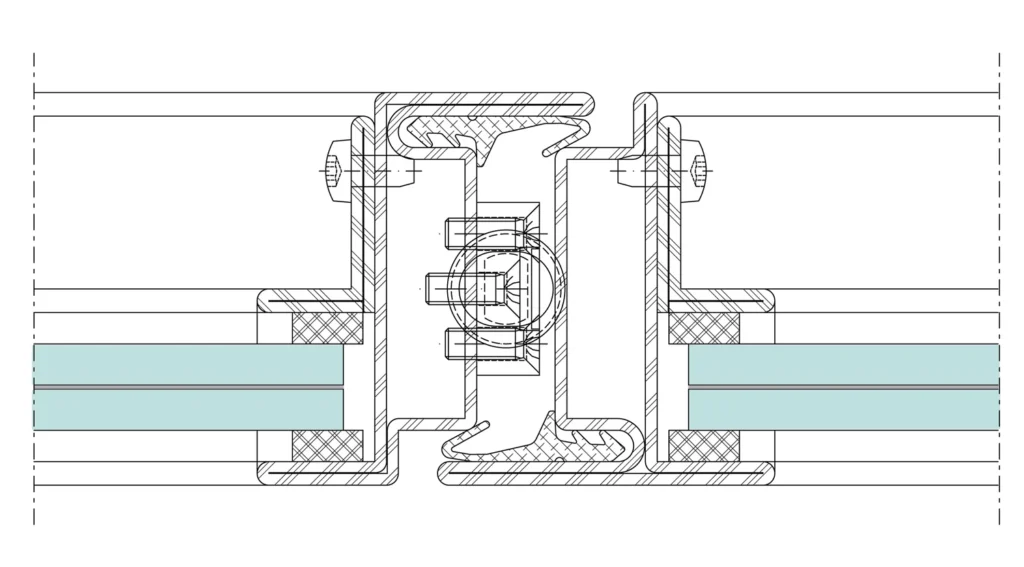 Coupe de détail sur le système de porte intérieure Jansen Art’15, plan technique officiel Jansen