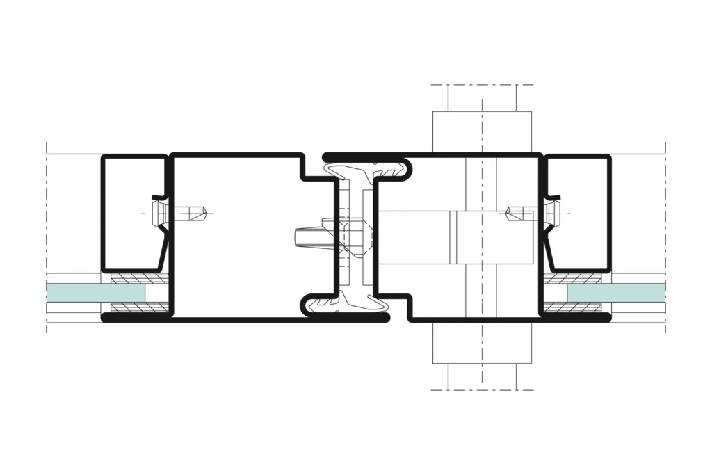 Coupe de détail sur le système de porte coupe-feu Jansen-Economy 50, plan technique officiel Jansen