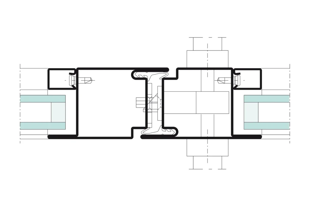 Coupe de détail sur le système de porte Jansen-Economy 50, plan technique officiel Jansen