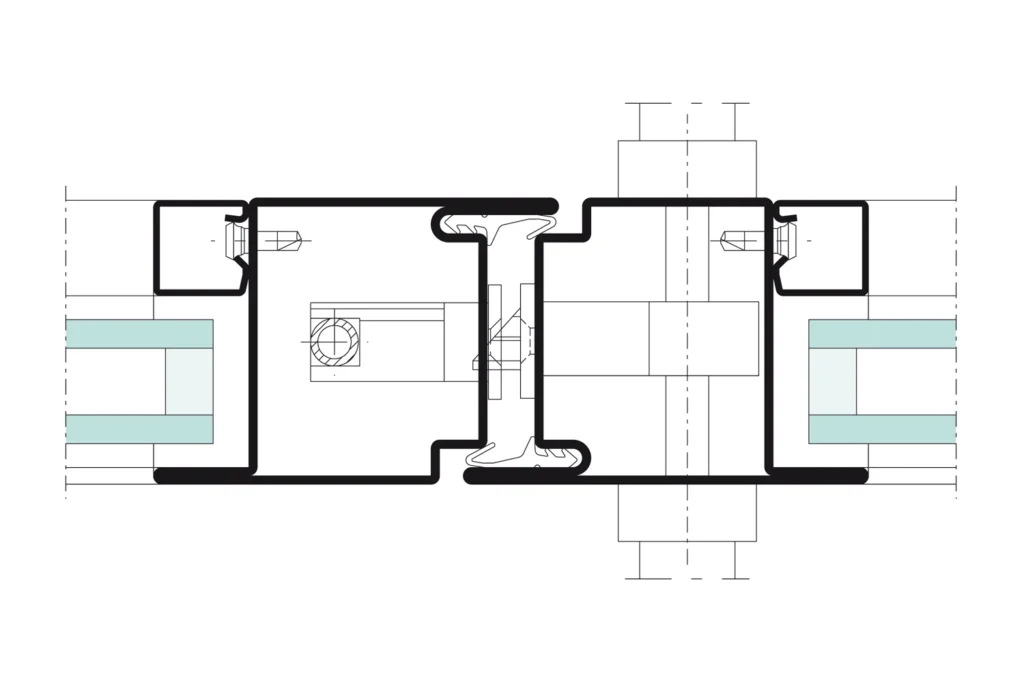 Coupe de détail sur le système de porte Jansen-Economy 60, plan technique officiel Jansen
