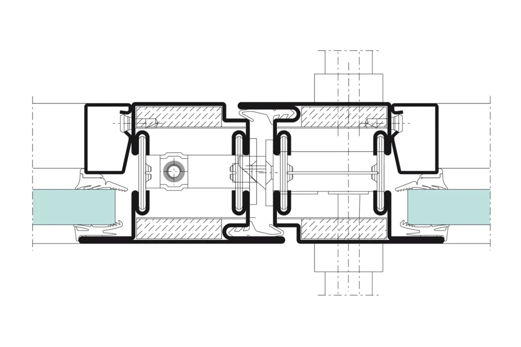 Coupe de détail sur la combinaison EI30, 70 mm, du système Jansen Janisol 2, plan technique officiel Jansen