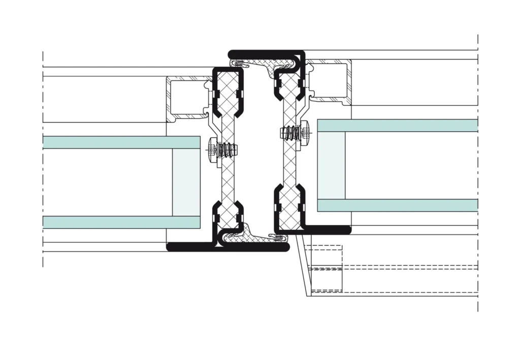 Coupe de détail sur le système de fenêtre Jansen Janisol Arte 2.0, plan technique officiel Jansen