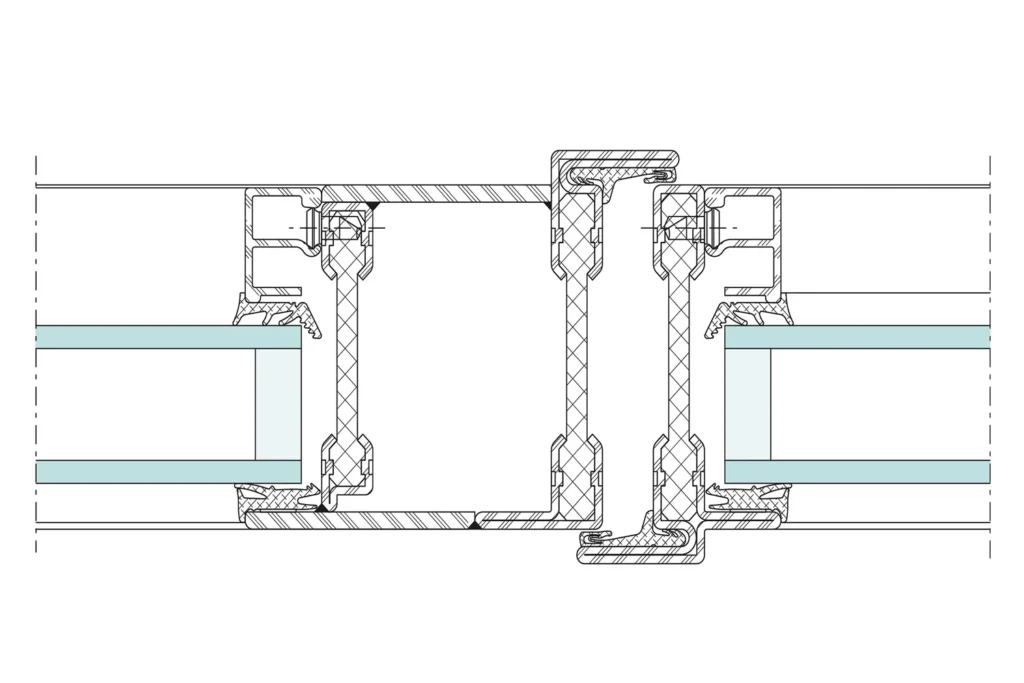 Coupe de détail sur le système de porte Jansen Janisol Arte 2.0, plan technique officiel Jansen
