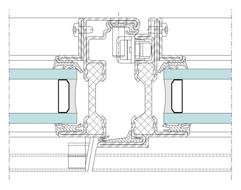 Coupe de détail sur le système de fenêtre Jansen Janisol Arte 66, plan technique officiel Jansen