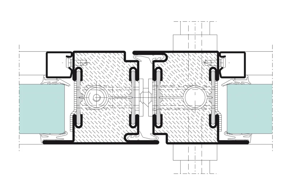 Coupe de détail sur le système de porte Jansen Janisol C4 EI60 / EI90, plan technique officiel Jansen