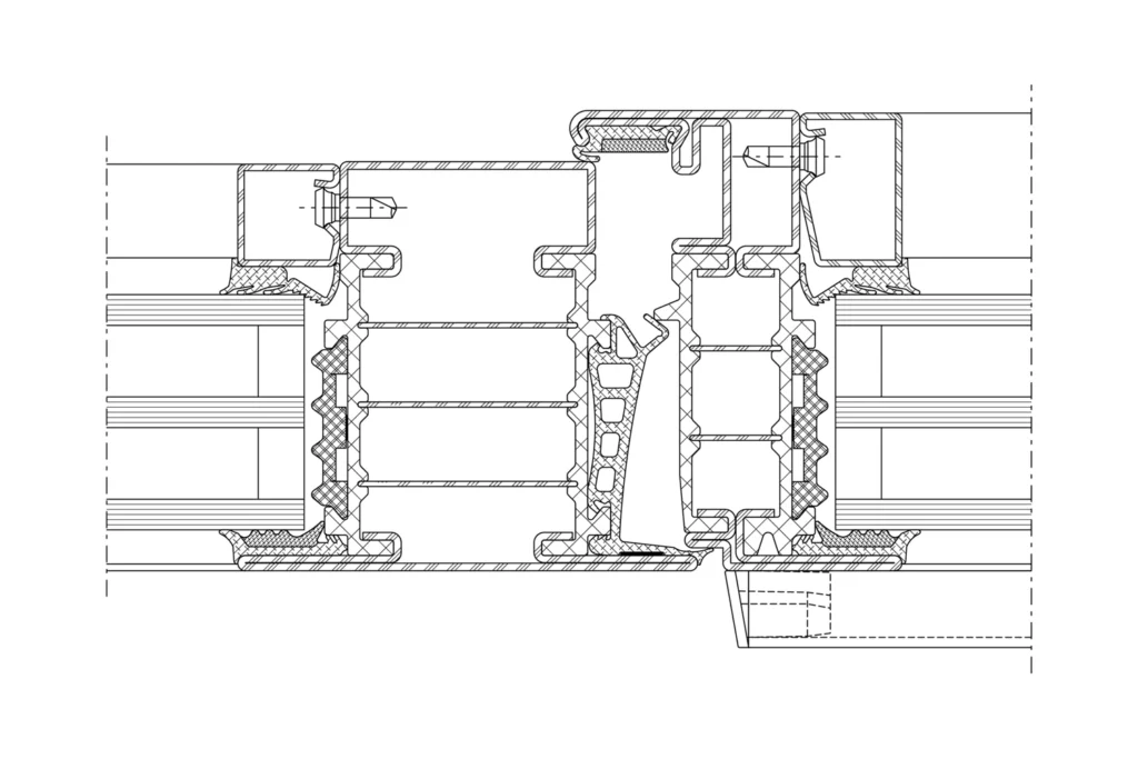 Coupe de détail sur le système de fenêtre Jansen Janisol HI, plan technique officiel Jansen