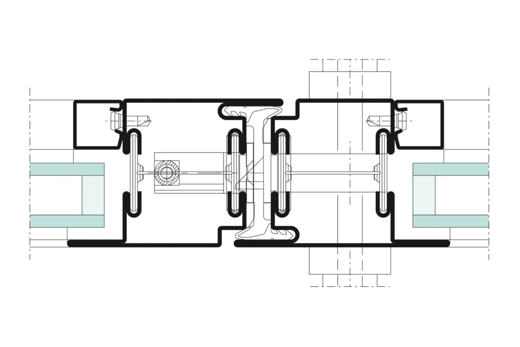 Coupe de détail sur le système de porte Jansen Janisol, plan technique officiel Jansen