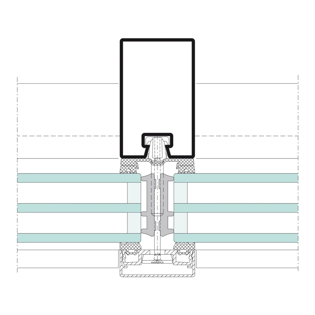 Coupe de détail sur le système de façade Jansen VISS, plan technique officiel Jansen