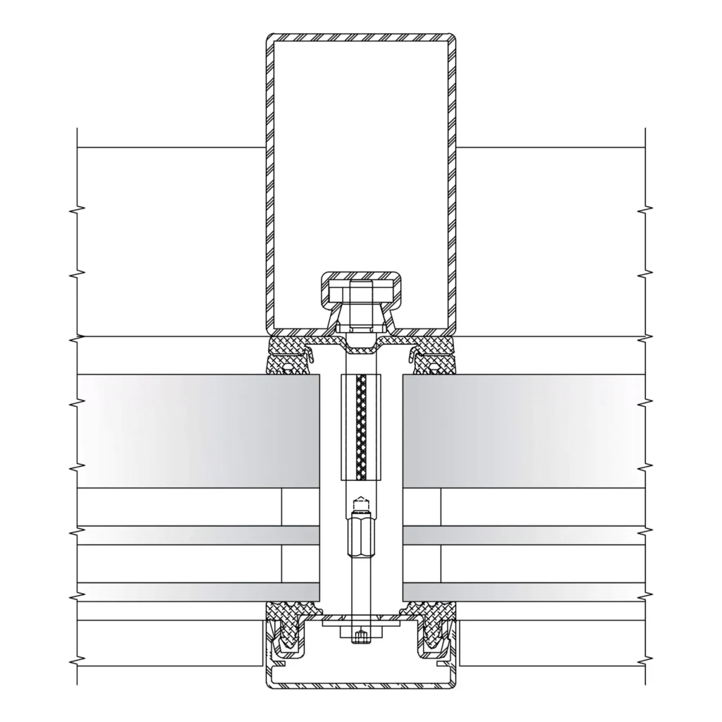 Coupe de détail sur le système de façade Jansen VISS Fire EI30, EI60 et EI90, plan technique officiel Jansen