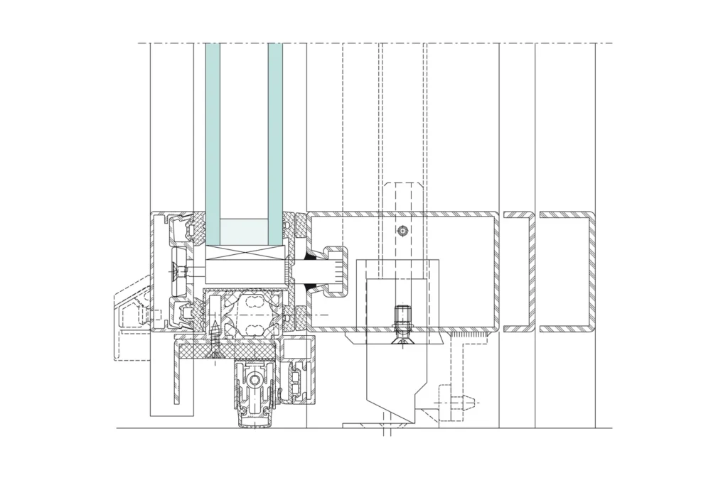 Coupe de détail sur le système Jansen VISS — portes en façade, plan technique officiel Jansen