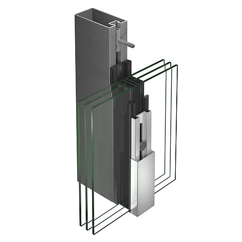 Jansen VISS – coupe d’angle à 90° du montant de façade en acier, rendu officiel