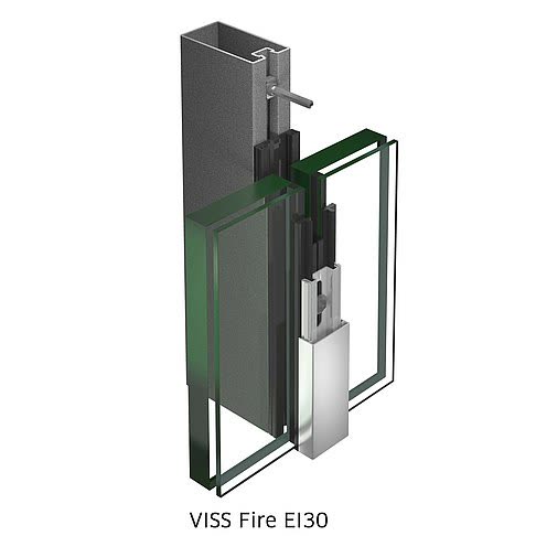 Jansen VISS Fire – coupe d’angle à 90° de la façade coupe-feu, rendu officiel