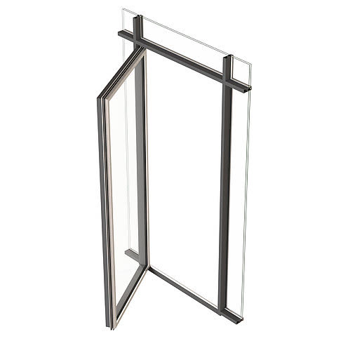 Jansen VISS – coupe d’angle à 90° de la porte intégrée à la façade, rendu officiel