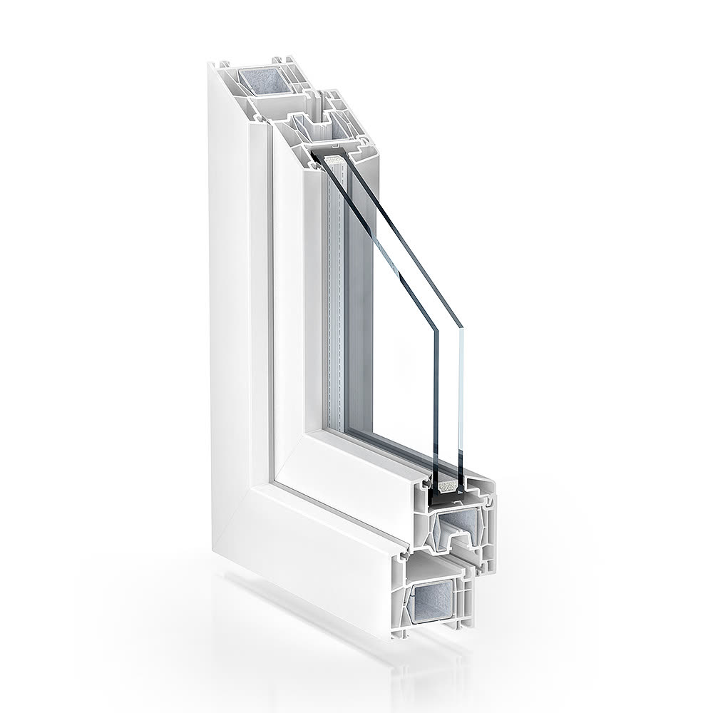 Kömmerling 70 AD – coupe d’angle du profilé PVC, visuel officiel
