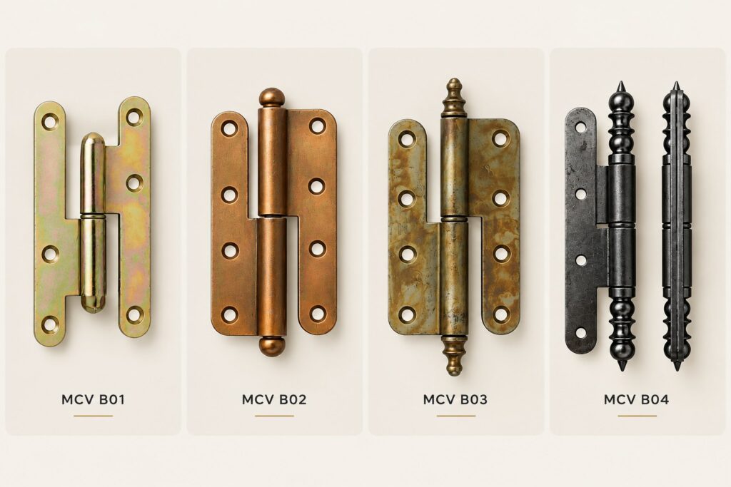 Paumelles décoratives MCV B01-B04 pour fenêtres et portes en bois