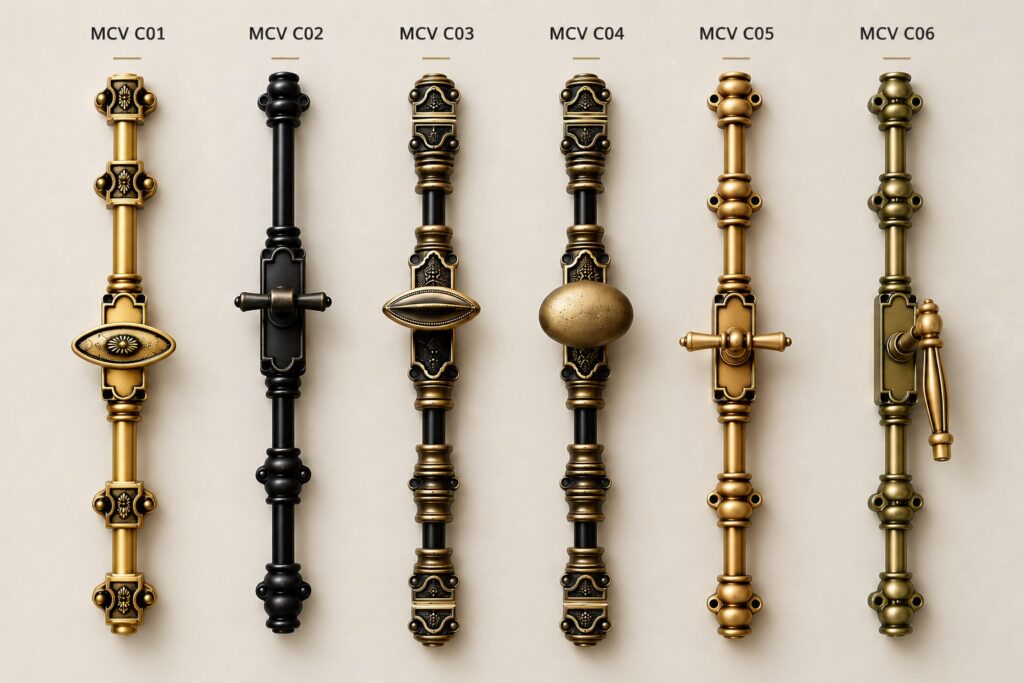 Crémones décoratives MCV C01-C06 pour fenêtres en bois