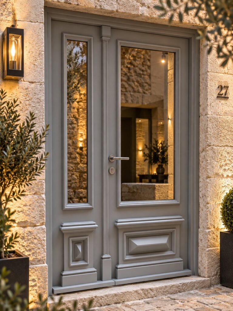 Porte extérieure en bois à deux vantaux, réalisée sur mesure par MCV ProTrust