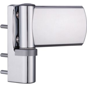 Paumelle 3D en applique pour portes PVC, finition chrome poli