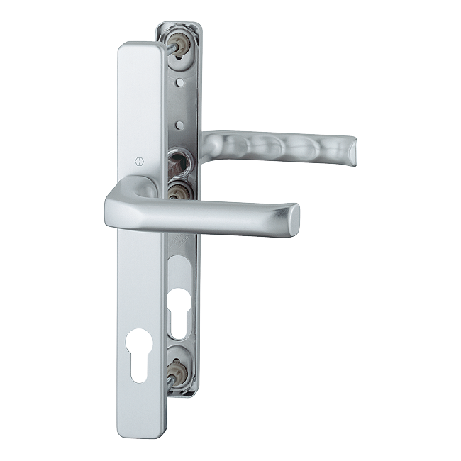 Ensemble de poignées HOPPE London 113/2246 sur plaque étroite, finition F1 aluminium effet argent