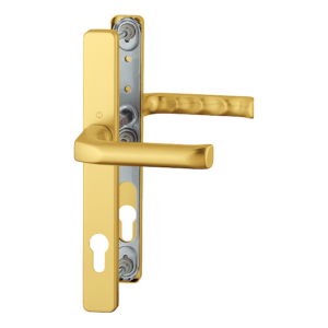 Ensemble de poignées HOPPE London 113/2246 sur plaque étroite, finition F3 aluminium effet doré