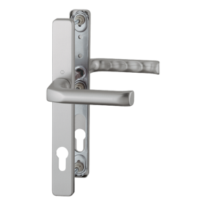 Ensemble de poignées HOPPE London 113/2246 sur plaque étroite, finition F9 aluminium effet acier