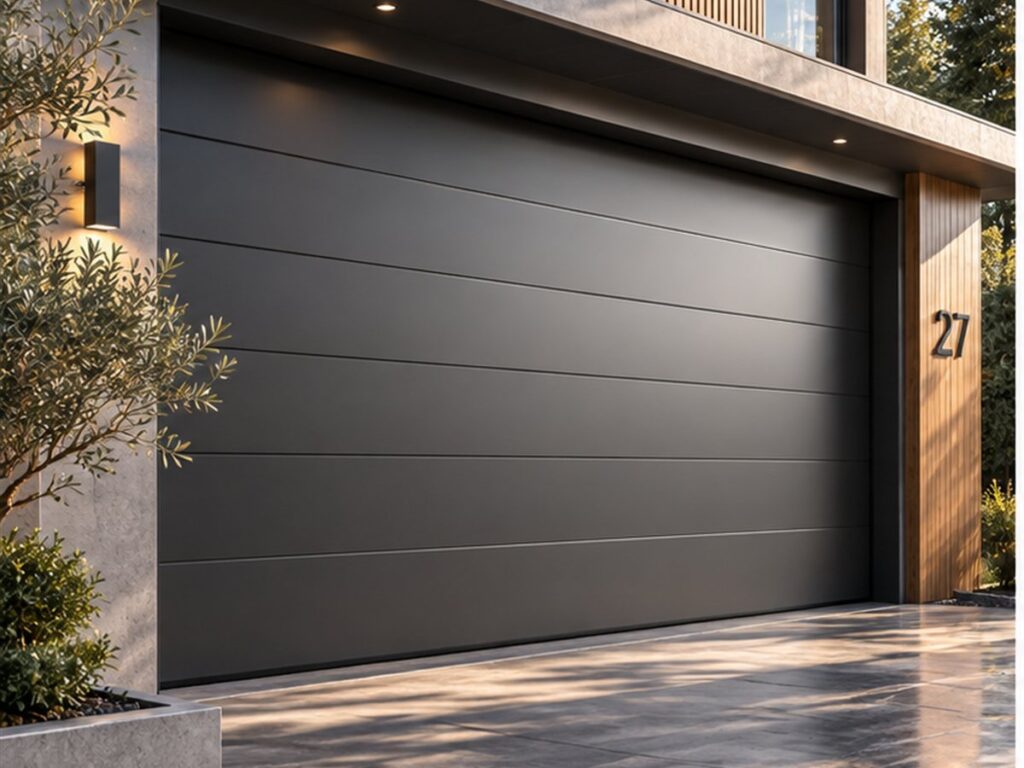 Porte de garage sectionnelle à panneaux lisses, teinte anthracite