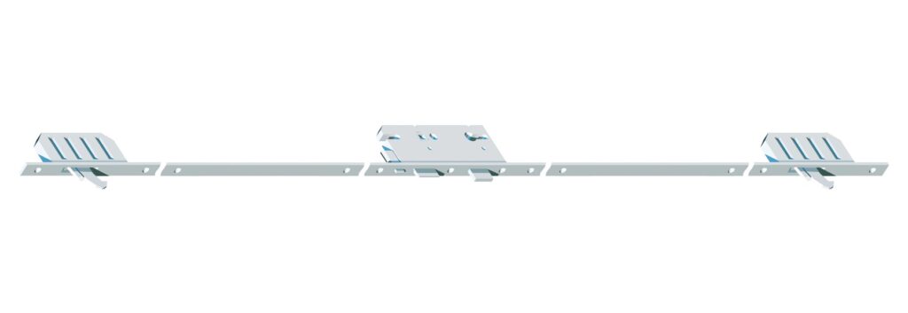 La serrure multipoints Winkhaus autoLock AV3 : boîtier central avec serrure, deux crochets et deux points d’étanchéité